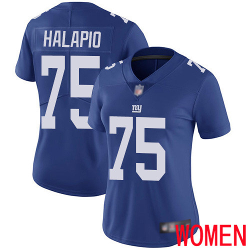 Women New York Giants 75 Jon Halapio Royal Blue Team Color Vapor Untouchable Limited Player Football NFL Jersey
